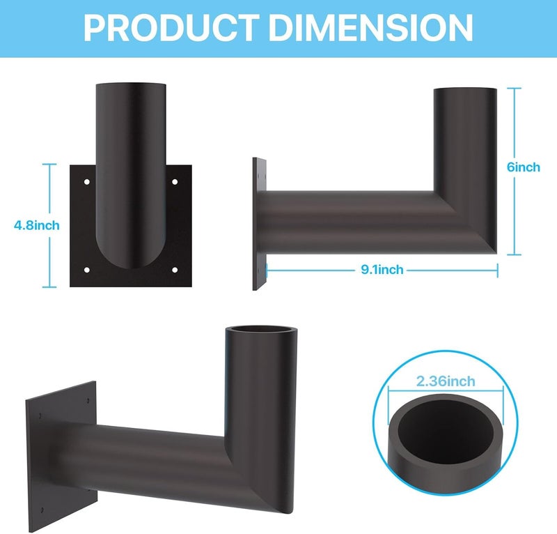 Hyperlite Wall Mount Bracket: 90 Degree for Parking Lot Light - L Shape Bracket for 2 3/8 inch Slip Fit Lights, Lighting Mounting Bracket Extension Pole for LED Shoebox Area Lights Street Pole Light - Image 2